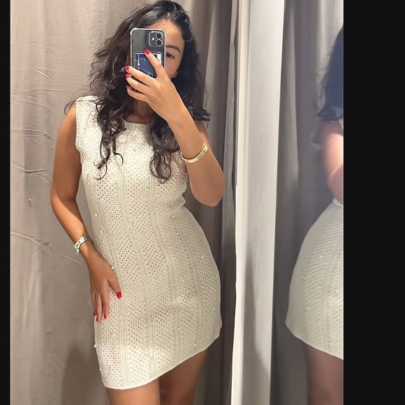 ZARA PEARL KNIT MINI DRESS SIZE M - Picture 5 of 14